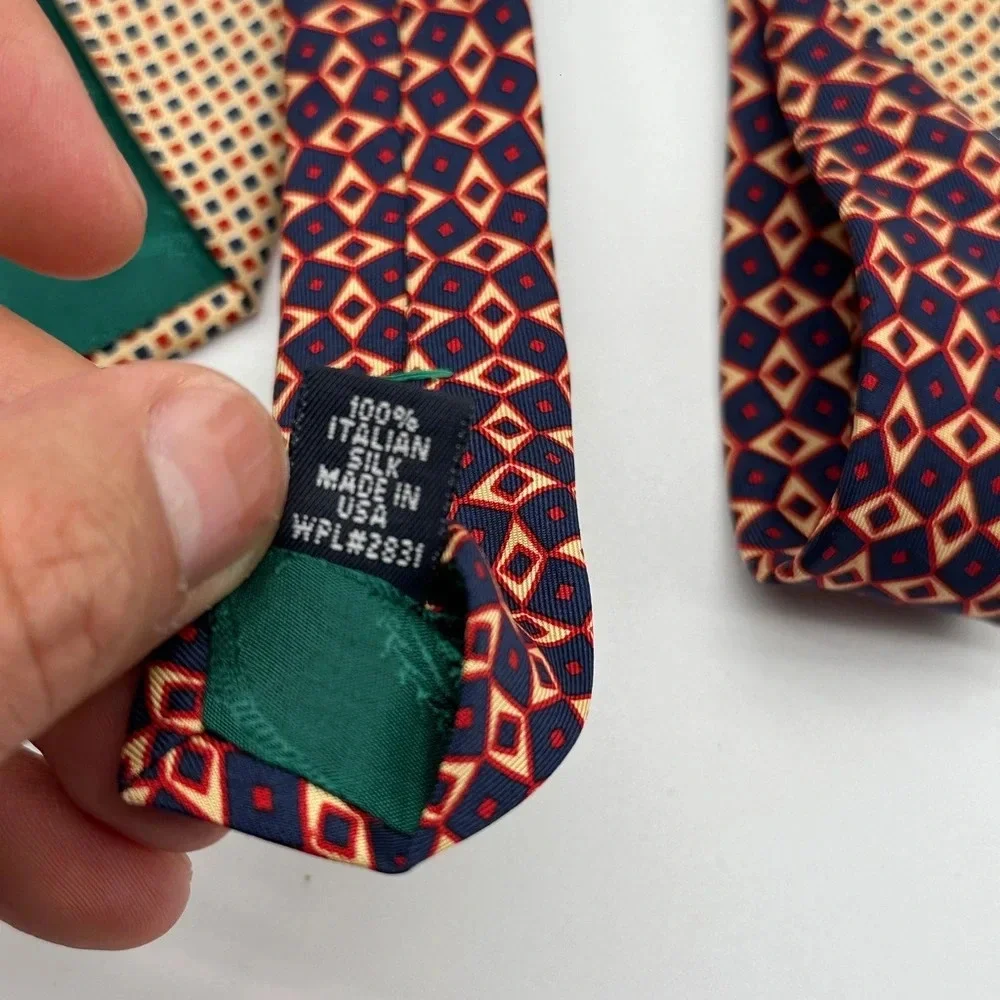 Tommy Hilfiger Orange Navy‎ Geometric Silk Men Neck Tie